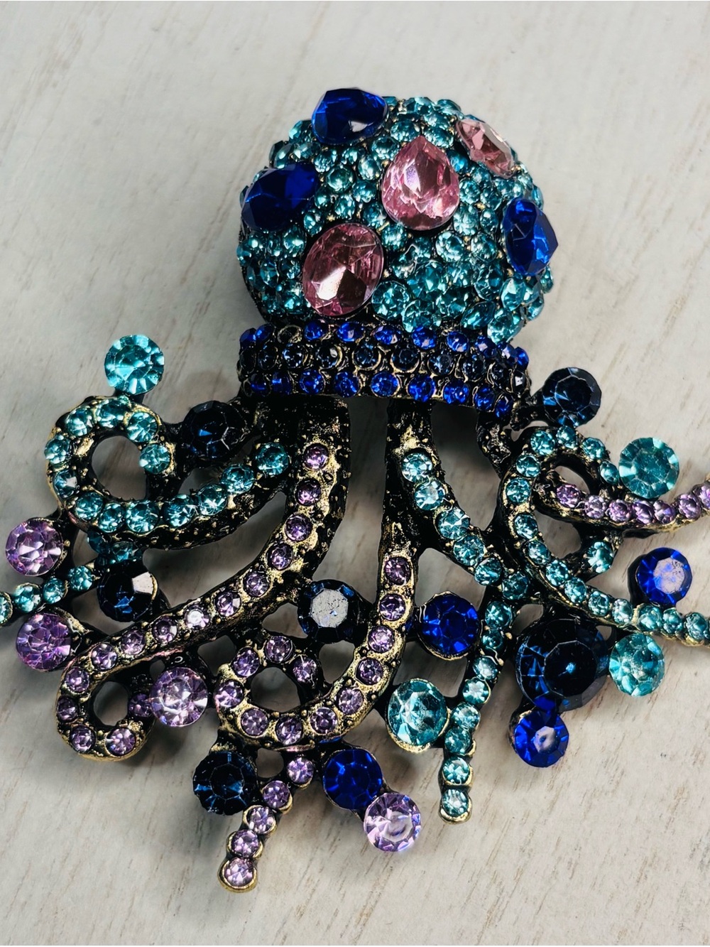 Colorful Rhinestone Octopus Brooch Pin